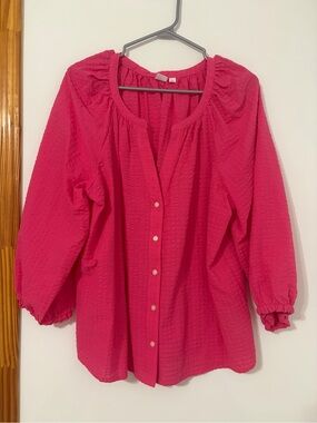 GAP Pink Seersucker Popover Blouse